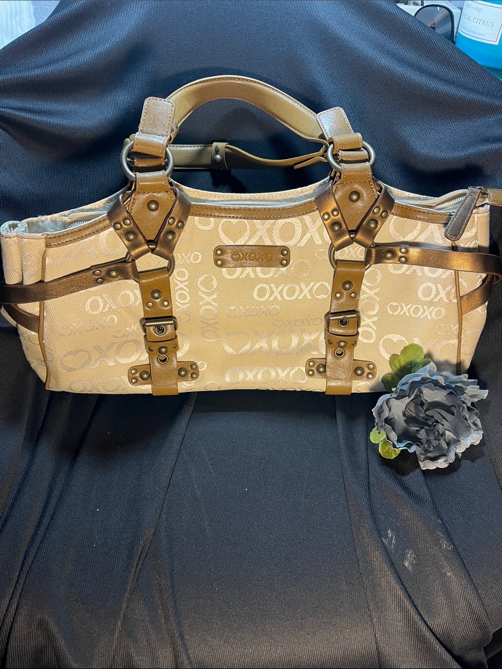 XOXO Beige Signature Logo Tote with Tan Trim
